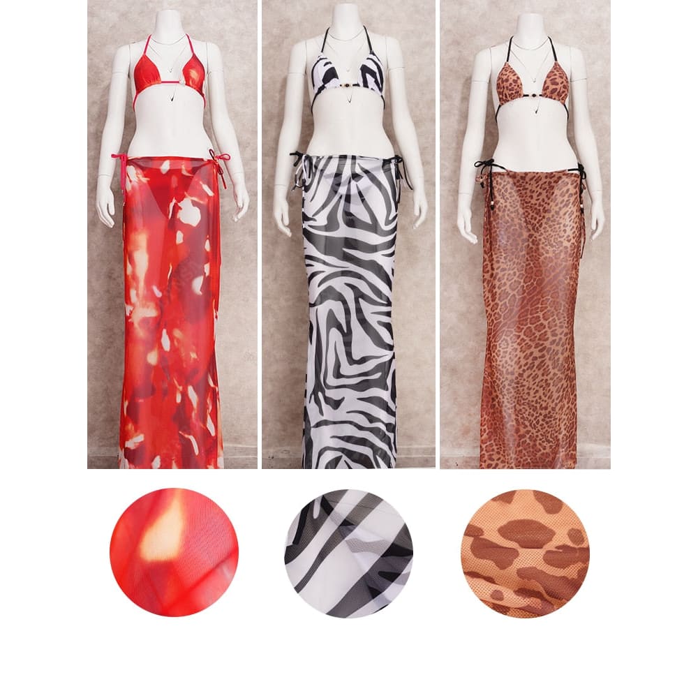 Sunnybikinis Sexy Zebra Stripes 3 Pieces Bikini Swimsuit with Skirt - On sale