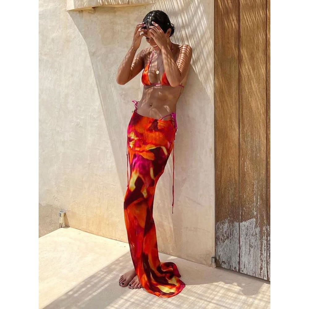 Sunnybikinis Sexy Zebra Stripes 3 Pieces Bikini Swimsuit with Skirt - On sale