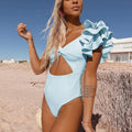 Textured High Leg Ruffle Cutout One Piece Swimsuits - MO21403B1 / S On sale