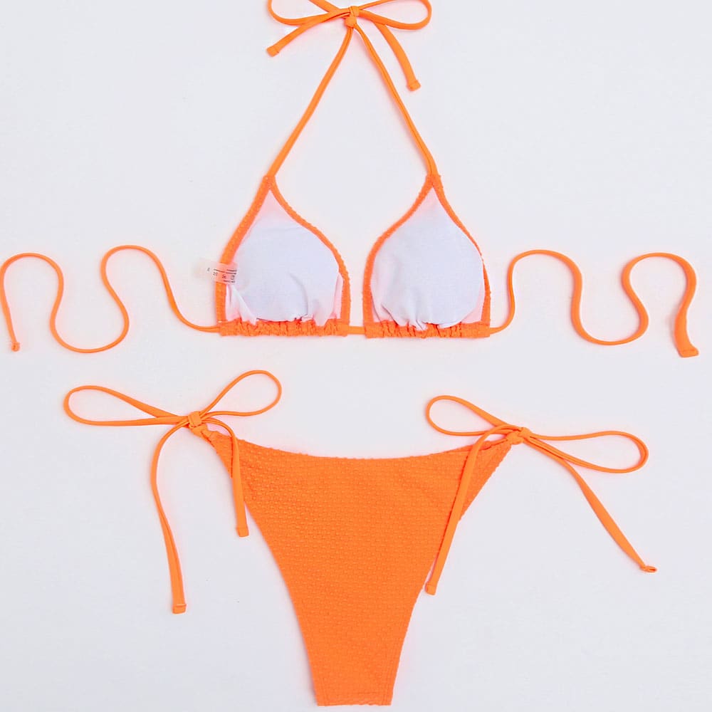 Textured Tie String Triangle Brazilian Bikini Swimsuit - On sale
