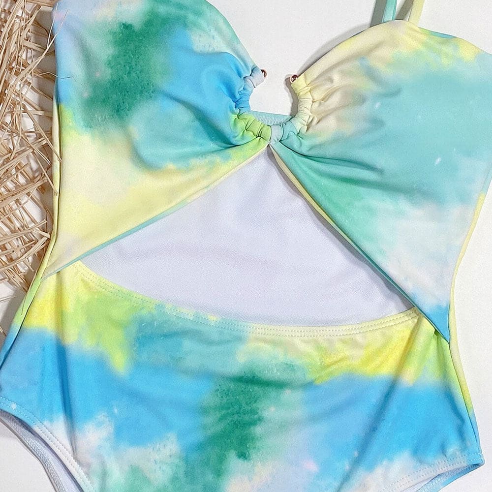 Tie Dye O Ring Cutout Ruched One Piece Swimsuit - On sale