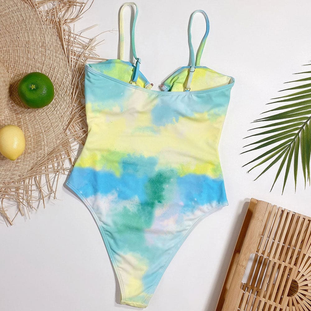 Tie Dye O Ring Cutout Ruched One Piece Swimsuit - On sale