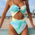Tie Dye O Ring Cutout Ruched One Piece Swimsuit - Multicolor / S On sale