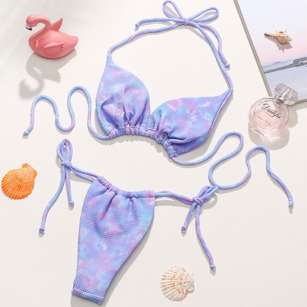 Tie Dye Ribbed Triangle Brazilian Bikini Swimsuit - On sale