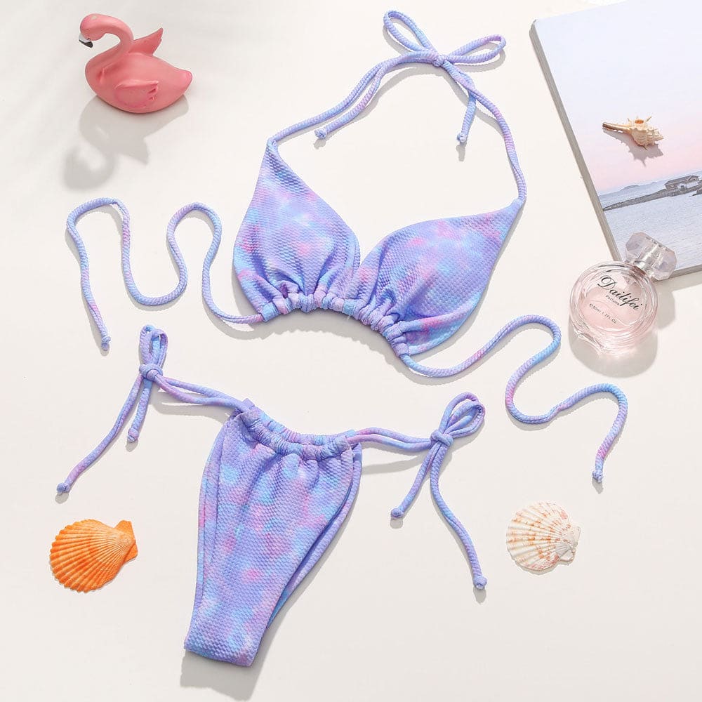 Tie Dye Ribbed Triangle Brazilian Bikini Swimsuit - On sale