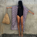 Tie Dye Womens Kimono Dress Beach Cover Ups - purple leaf cover up / One Size On sale
