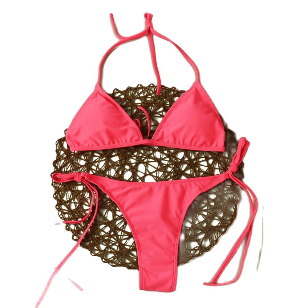Tie String Triangle Brazilian Thong Bikini Swimsuits - On sale