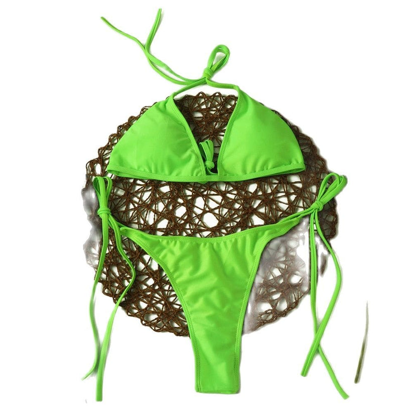 Tie String Triangle Brazilian Thong Bikini Swimsuits - Sunnybikinis