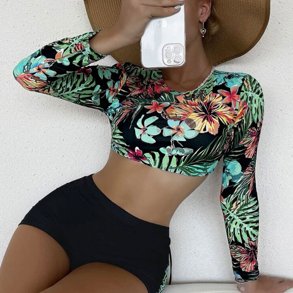 Tropic Boyshort Long Sleeve Lace Up Bikini Swimsuit - On sale