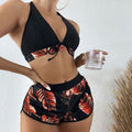 Tropical Boyshort Halter Triangle Three Piece Swimsuit - Orange / S On sale