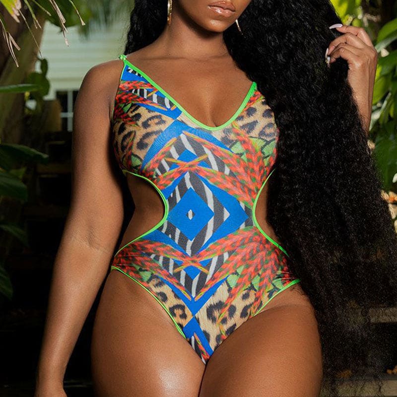 Tropical Cutout Brazilian Monokini One Piece Swimsuit - On sale