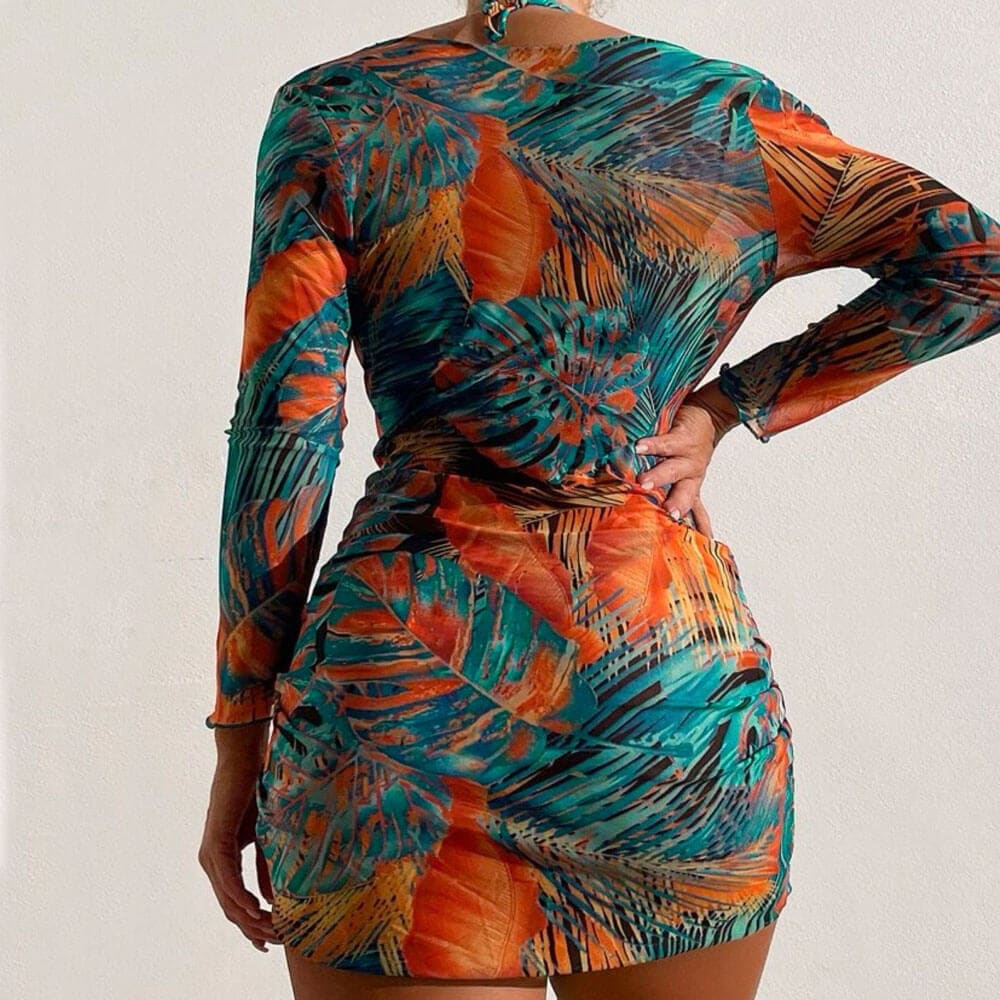 Tropical Drawstring Triangle Three Piece Swimsuit - On sale