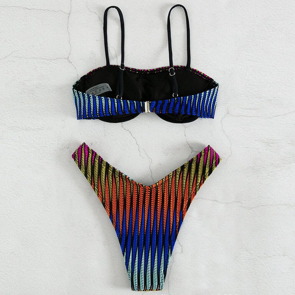 Tropical Leaf High Cut Underwire Brazilian Bikini Swimsuit - On sale