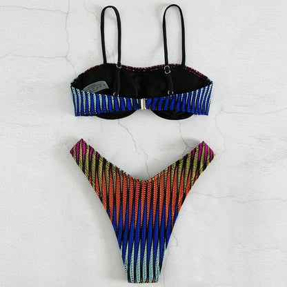 Tropical Leaf High Cut Underwire Brazilian Bikini Swimsuit - On sale