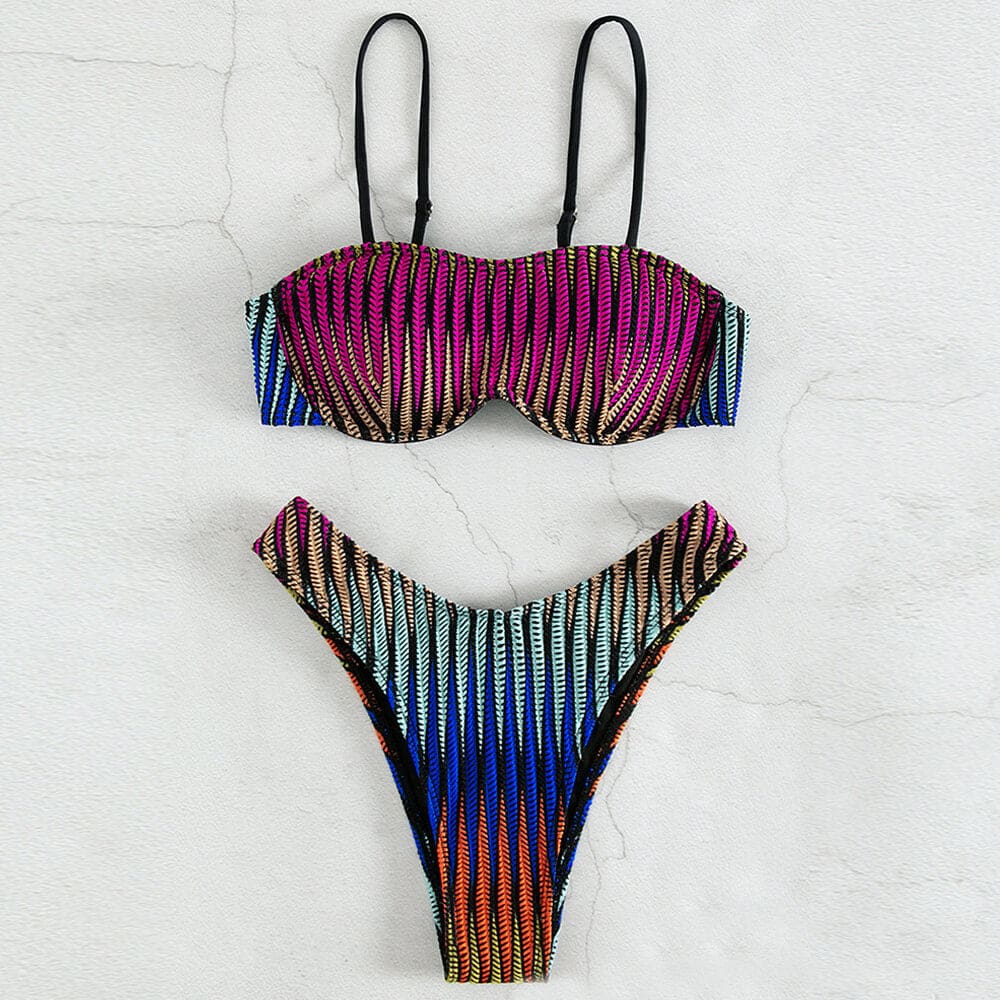 Tropical Leaf High Cut Underwire Brazilian Bikini Swimsuit - On sale