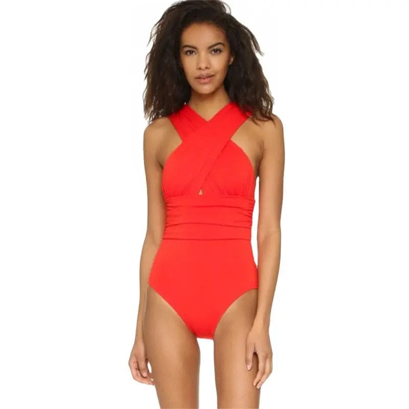 Tummy Control Swimsuit One Piece Ruched Monokini - red / S On sale