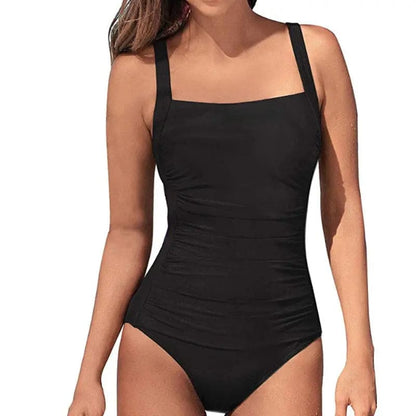 Tummy Control Swimsuit One Piece Ruched Monokini - solid black / S On sale