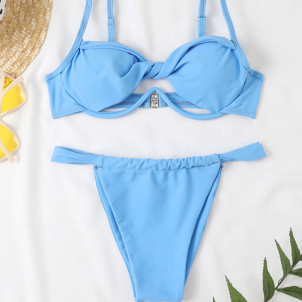 Twist Trim Cut Out Push Up Underwire Brazilian Bikini - On sale