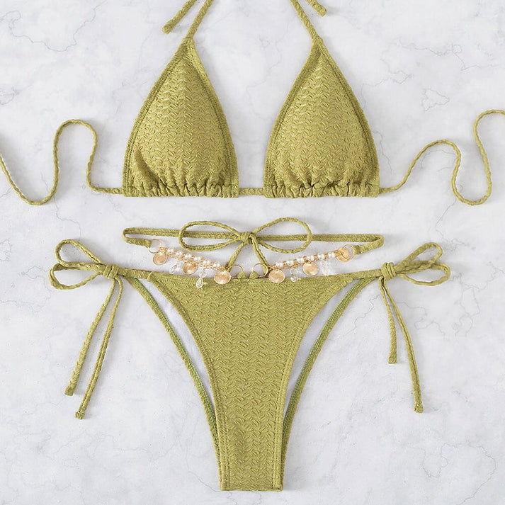 Triangle Bikini Set With Ribbed Texture - Effortless Summer Style