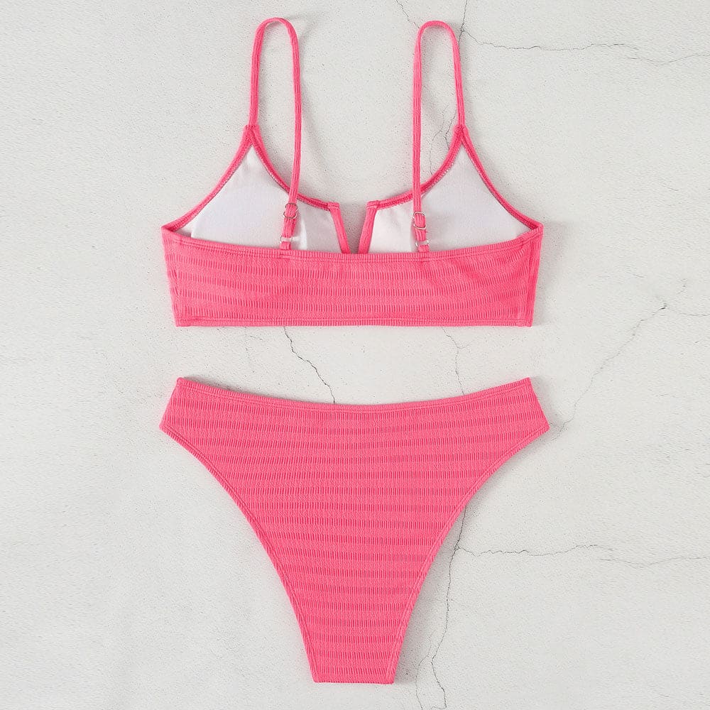 Unique Shirred Ruffle Notch Brazilian Bikini Swimsuit - On sale