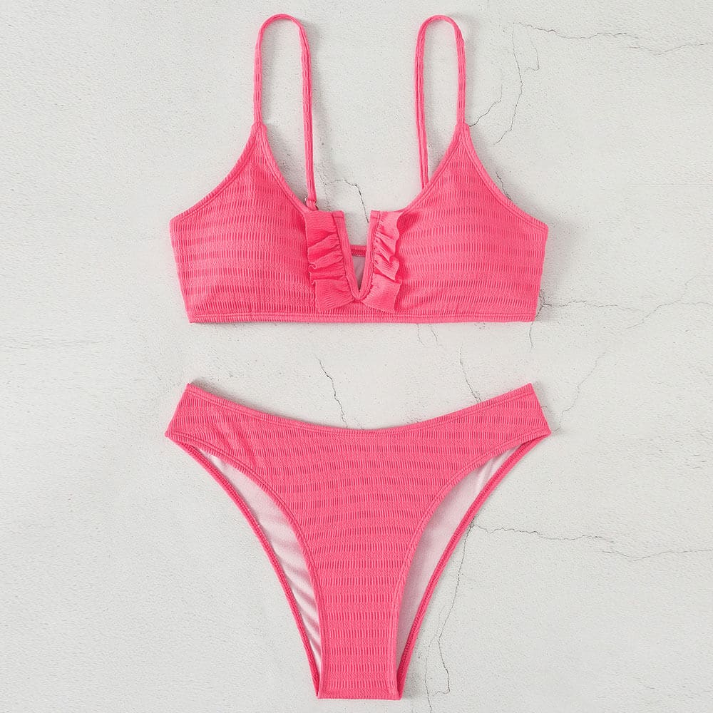 Unique Shirred Ruffle Notch Brazilian Bikini Swimsuit - On sale