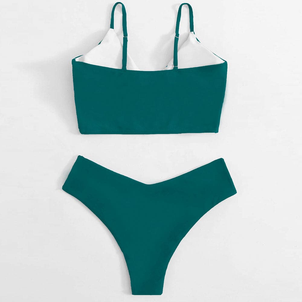 V Neck Wrap Trim Bralette Brazilian Bikini Swimsuit - On sale