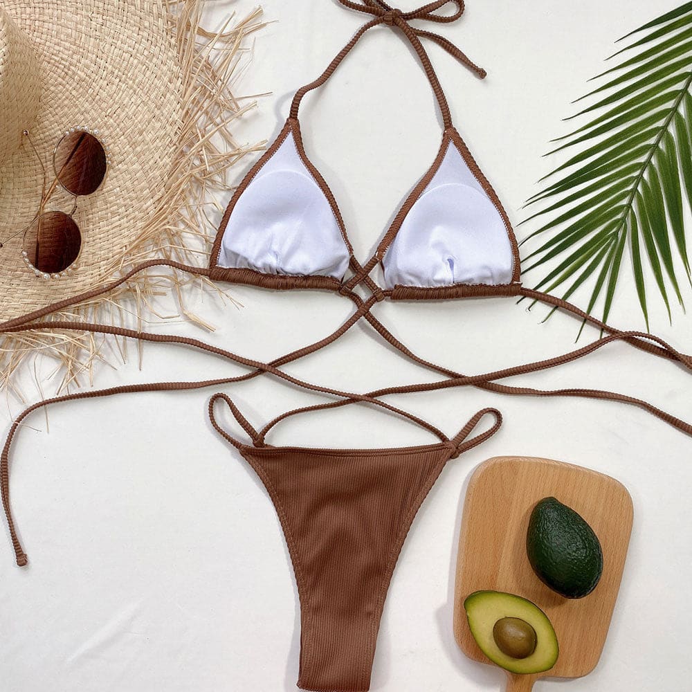 Vintage Ribbed Strappy Triangle Sunnybikinis Swimsuit - On sale