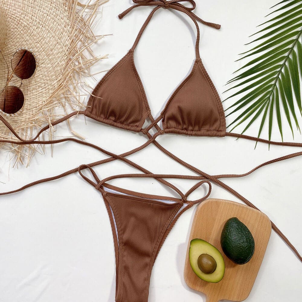 Vintage Ribbed Strappy Triangle Sunnybikinis Swimsuit - On sale