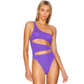 Vintage Shirred One Shoulder Piece Swimsuit - Purple / S On sale