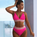 Wavy Crochet Trim High Waisted Bikini Swimsuit - Hot Pink / S On sale