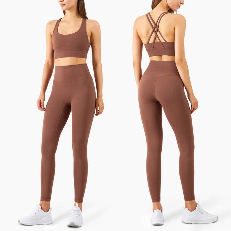 Yoga Set Leggings and Tops Fitness Pants Sports Bra - AncientCopper / S On sale