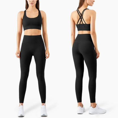 Yoga Set Leggings and Tops Fitness Pants Sports Bra - Black / S On sale