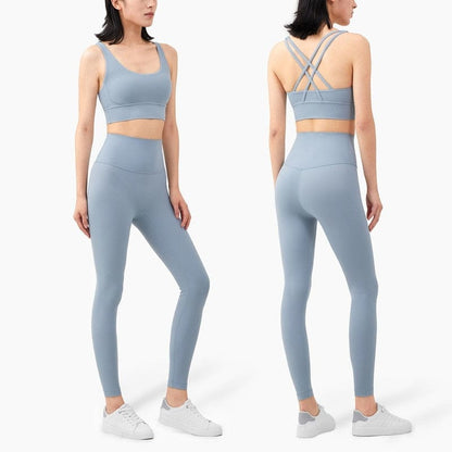 Yoga Set Leggings and Tops Fitness Pants Sports Bra - chambray / S On sale