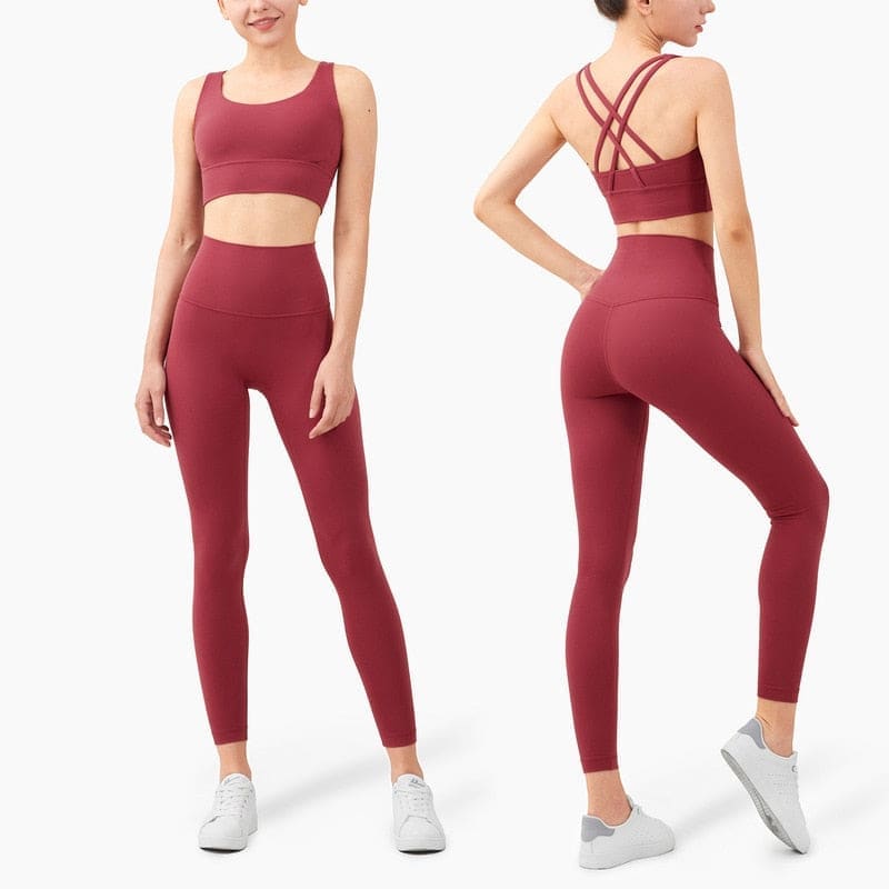 Yoga Set Leggings and Tops Fitness Pants Sports Bra - Chianti / S On sale