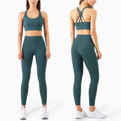 Yoga Set Leggings and Tops Fitness Pants Sports Bra - DeepJade / S On sale