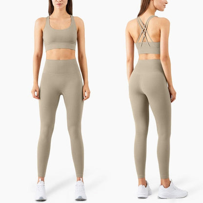Yoga Set Leggings and Tops Fitness Pants Sports Bra - Gravel / S On sale