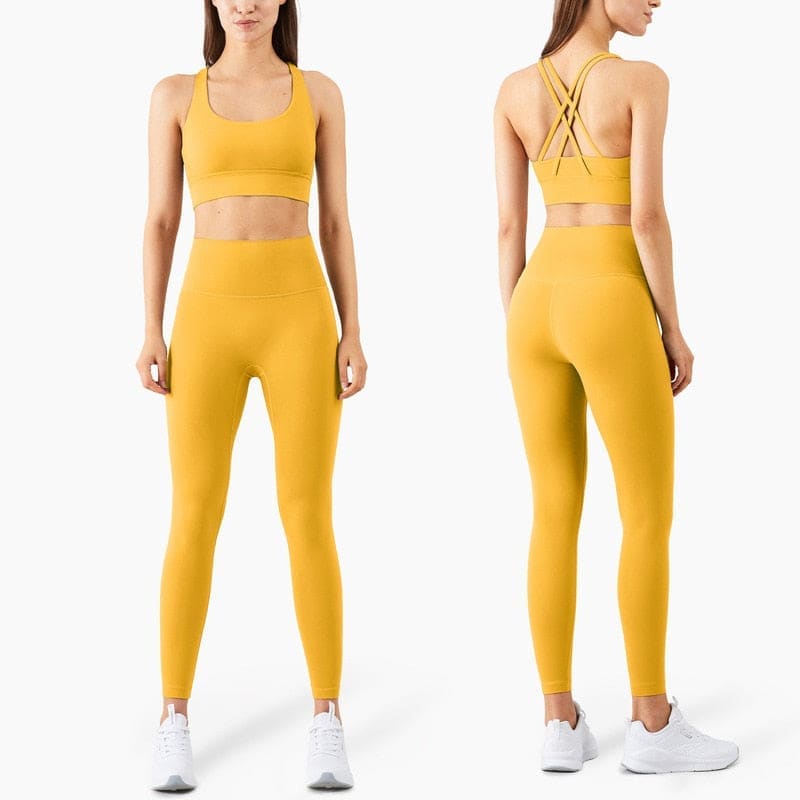 Yoga Set Leggings and Tops Fitness Pants Sports Bra - HoneyComb / S On sale