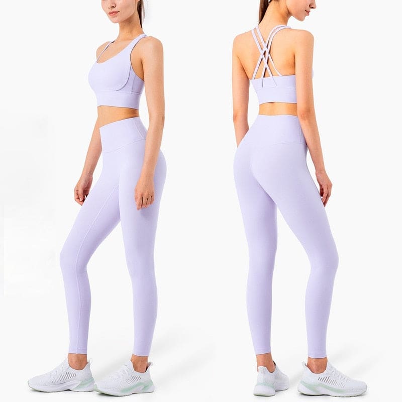 Yoga Set Leggings and Tops Fitness Pants Sports Bra - LavenderDew / S On sale