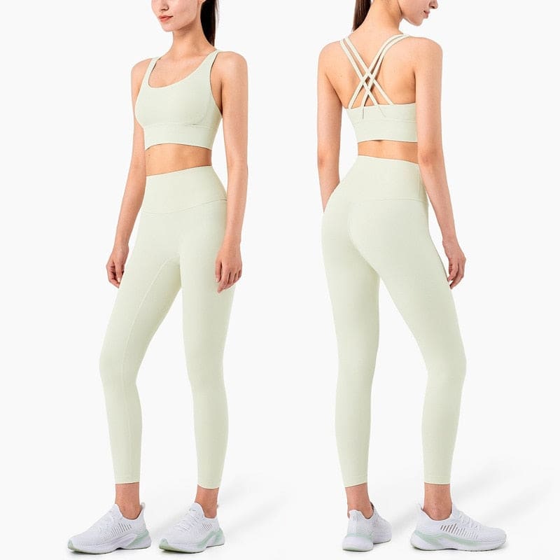 Yoga Set Leggings and Tops Fitness Pants Sports Bra - lightlvory / S On sale
