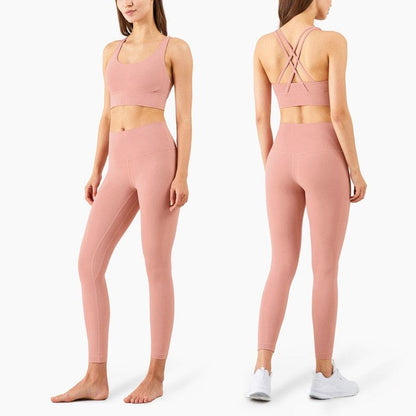 Yoga Set Leggings and Tops Fitness Pants Sports Bra - PinkPastel / S On sale