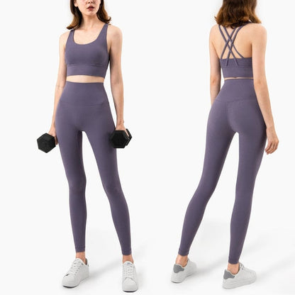 Yoga Set Leggings and Tops Fitness Pants Sports Bra - Purplequartz / S On sale