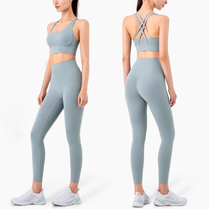 Yoga Set Leggings and Tops Fitness Pants Sports Bra - RhinoGrey / S On sale