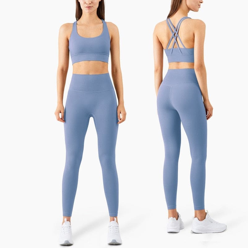Yoga Set Leggings and Tops Fitness Pants Sports Bra - TempestBlue / S On sale