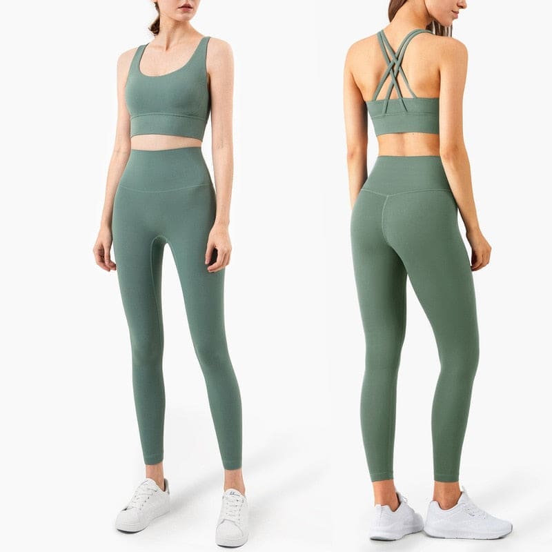 Yoga Set Leggings and Tops Fitness Pants Sports Bra - Tidewater / S On sale