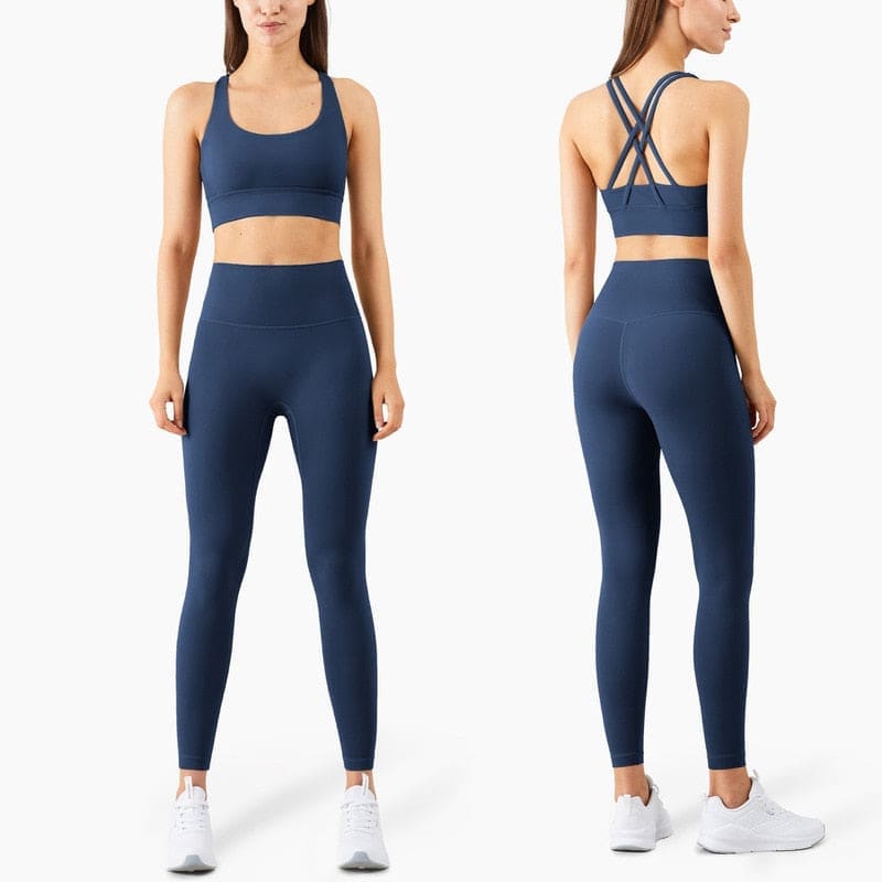 Yoga Set Leggings and Tops Fitness Pants Sports Bra - Truenavy / S On sale